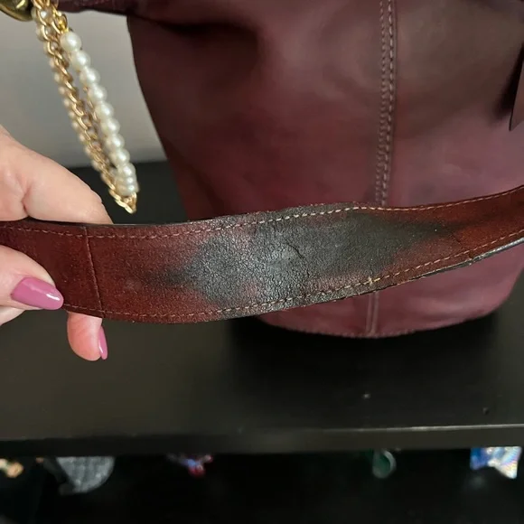 COACH REHAB Bleecker Burgundy Tattersall Leather Crossbody Bag - Picture 8 of 12